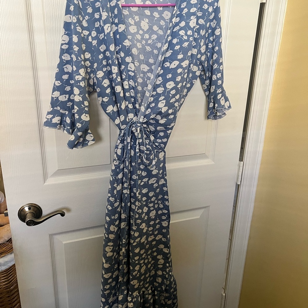 Blue Floral Wrap Maxi Dress